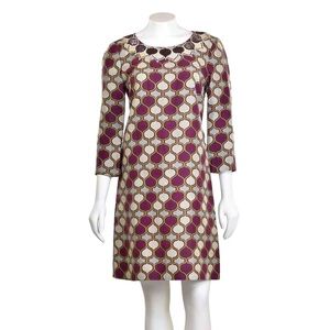 Vintage Tory Burch Printed Shift Dress w/ Beaded Neckline
